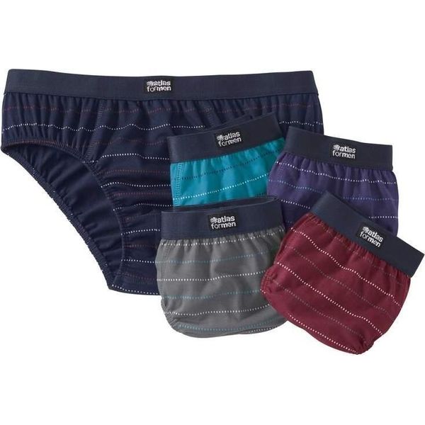 Atlas For Men - Slip Da Uomo (Confezione Da 5) AF1388 (M) (Blu Navy/Turchese/Viola/Grigio/Bordeaux)-image