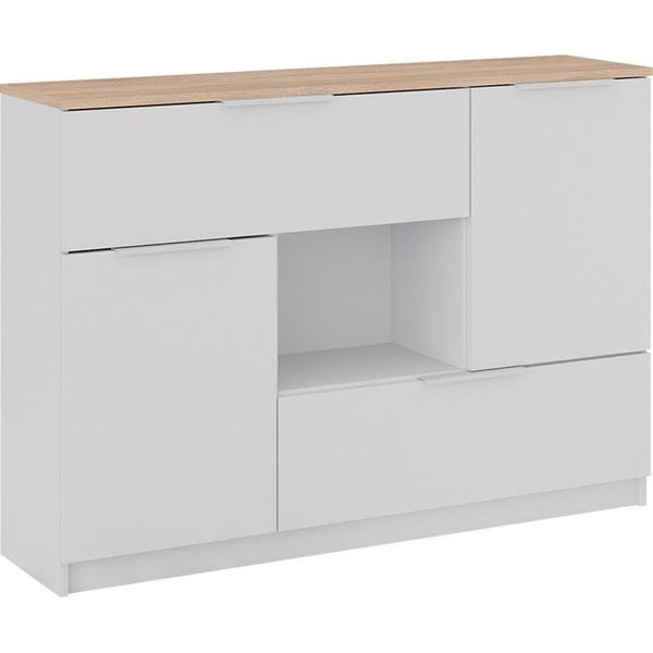 Vicco Cassettiera Per Camera Da Letto Betti, 120 X 83.6 Cm 2X Porta, 2X Cassetto E 1X Scomparto Aperto, Bianco/Sonoma-image