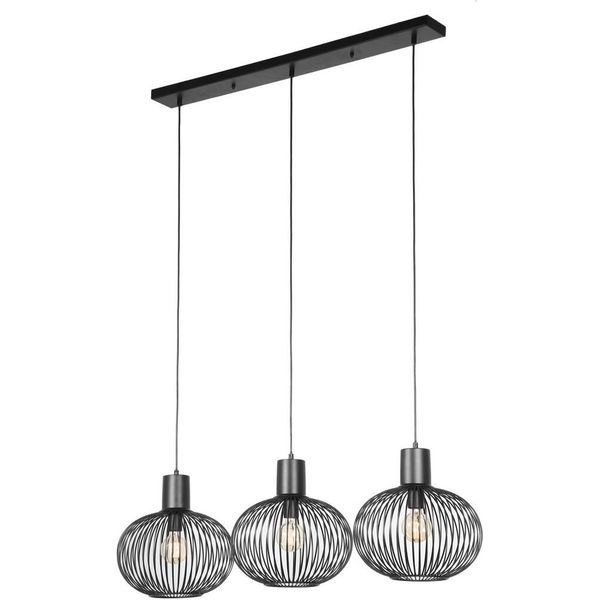Loft Lampada A Sospensione Striscia Nera 3 Sfere Di Filo Per Soggiorno Sala Da Pranzo Sopra Tavolo 3Xe27 10W Gila Trio-image
