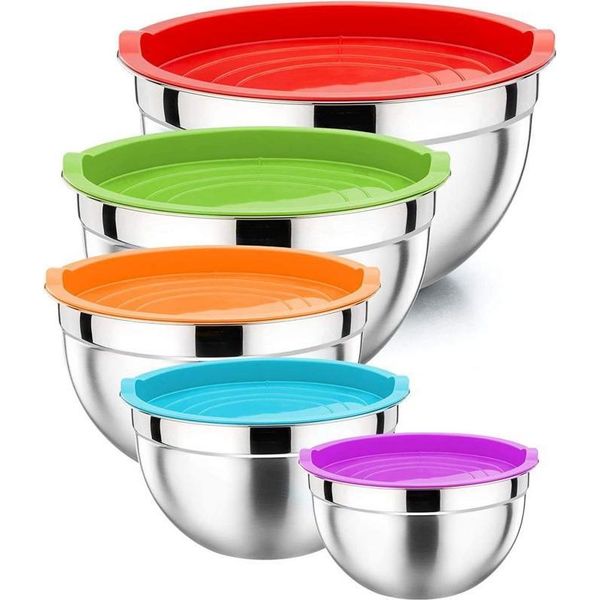 Herzberg HG-04074: Ciotola Per Impastare Con Coperchio In Silicone, 5 Pezzi-image