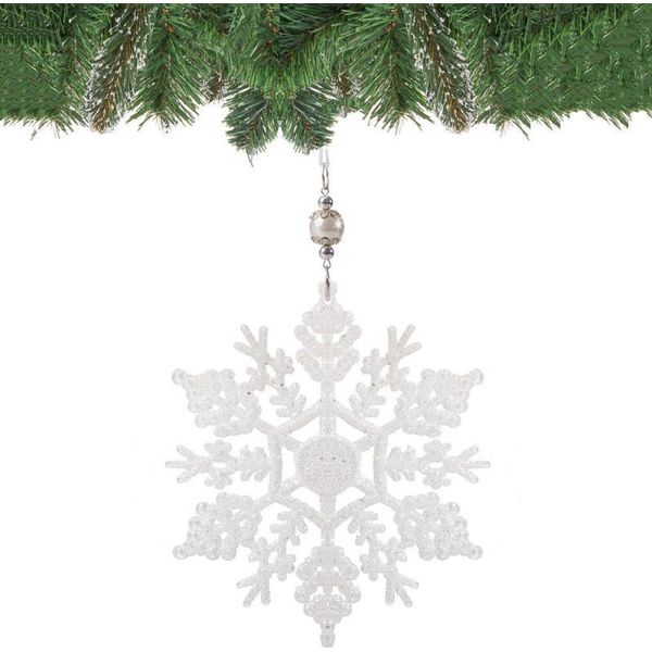Ornamento Natalizio - Fiocco Di Neve Con Perle E Glitter Bianchi, 17 Cm-image