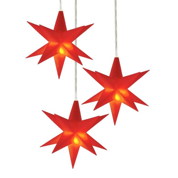 Stella Di Natale 3D 10 Cm Set Da 3 Pezzi Bianco Caldo Illuminato - Rosso - Led Decorazione Per Finestre Stella Luminosa Con Timer Alimentata A Batteria-image