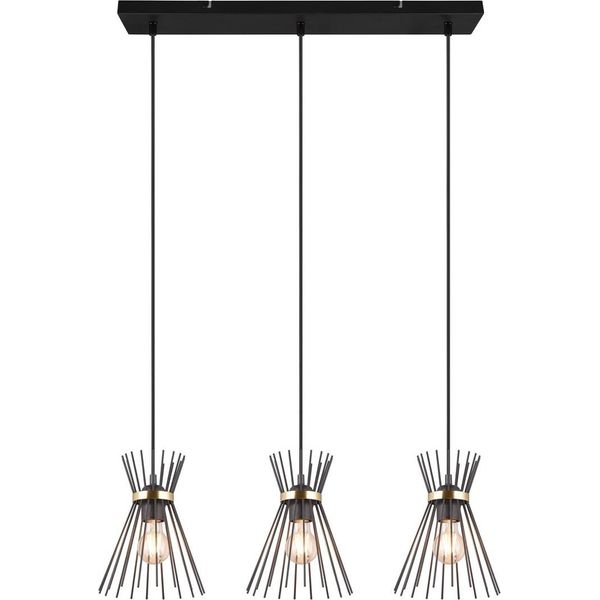 Lampada A Sospensione Tripla Di Design Nera Con Finitura Oro Rod 3Xe27 40W Rl-image