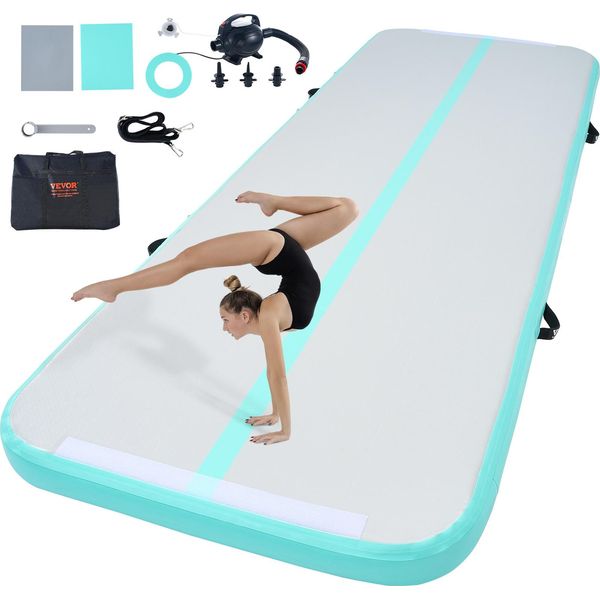 Vevor Tappetino Gonfiabile Per Ginnastica, Pista Per Tumbling Con Pompa Elettrica, 300 X 101 X 10 Cm Tappetini Di Allenamento Per Uso Domestico/Palestra/Yoga/Cheerleading Verde-image