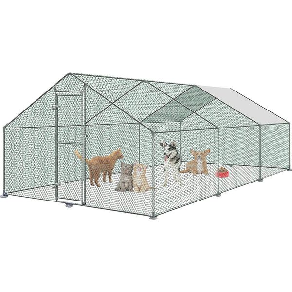 Sessamen-Lp Pollaio Recinto Per Polli Ruspanti Recinto All'aperto Pollaio Con Tetto Di Protezione Solare In Pe Gabbia Per Polli Con Serratura Telaio In Acciaio Zincato Gabbia Per Animali Domestici (3X6X2M)-image