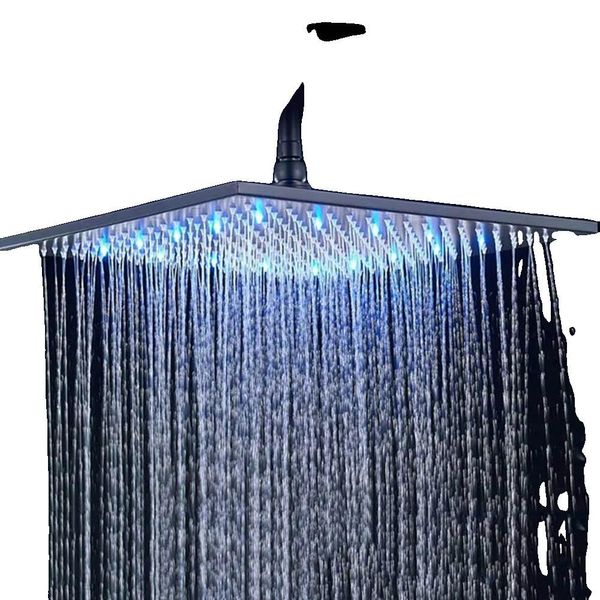 Soffione A Pioggia Quadrato, Funzione Di Cambio Colore A Led, Acciaio Inox, Montaggio A Parete, Nero Opaco-image