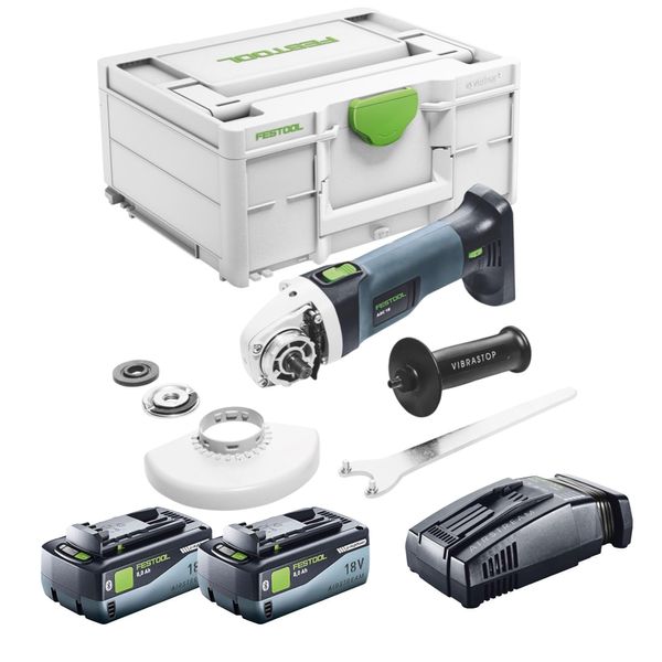 Smerigliatrice Angolare A Batteria Festool Agc 18-125 Basic 18 V 125 Mm Brushless + 2X Batteria 8,0 Ah + Caricatore Rapido + Systainer-image