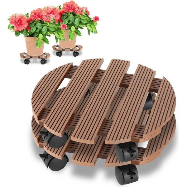 Hengda 2X Wpc Plant Roller 30X7.5 Cm Flower Roller Fino A 80 Kg Rolling Coaster Rolling Board Round Brown-image