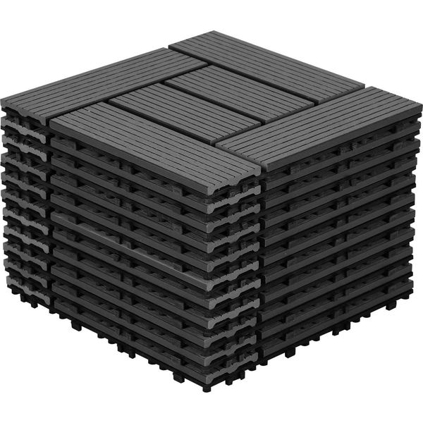 Clanmacy Wpc 11 X Piastrelle Per Terrazze In Legno á 30 X 30 X 2,2 Cm, Antracite, Piastrelle A Incastro Wpc Da 1M², Piastrelle Per Balconi Resistenti Alle Intemperie-image