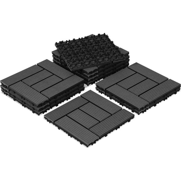 Jayseuw Wpc 11 X Piastrelle Per Terrazze In Legno á 30 X 30 X 2,2 Cm, Antracite, 1M² Piastrelle Wpc Click, Piastrelle Per Balconi Resistenti Alle Intemperie-image