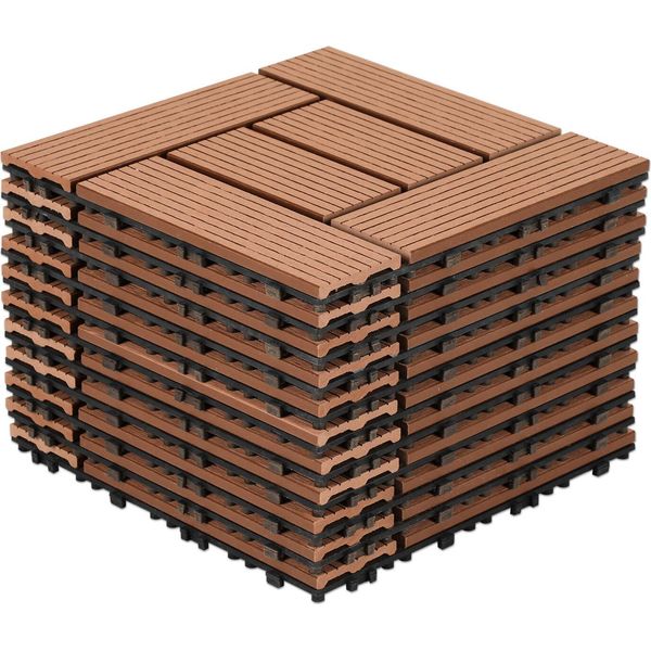 Clanmacy Wpc 11 X Piastrelle Per Terrazze In Legno á 30 X 30 X 2,2 Cm, Marrone, 1M² Piastrelle Wpc Click, Piastrelle Per Balconi Resistenti Alle Intemperie-image