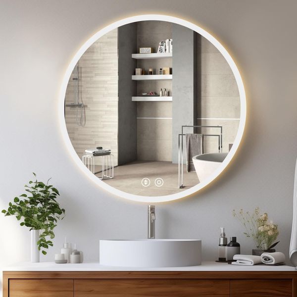 Yoleo Specchio Da Bagno Rotondo Con Illuminazione 70 Cm Specchio Led Con Interruttore A Sfioramento Specchio Da Bagno Led Antiappannamento 3 Colori Di Luce Regolabili In Continuo-image