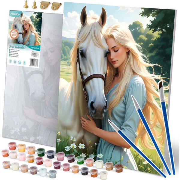Pittura Con Numeri 40X50 Cm Massido Ritratto Di Donna Con Cavallo-image