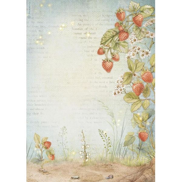 Carta Di Riso Per Decoupage Carta Per Bricolage A4 - Stamperia - Hidden Grove Fragole-image