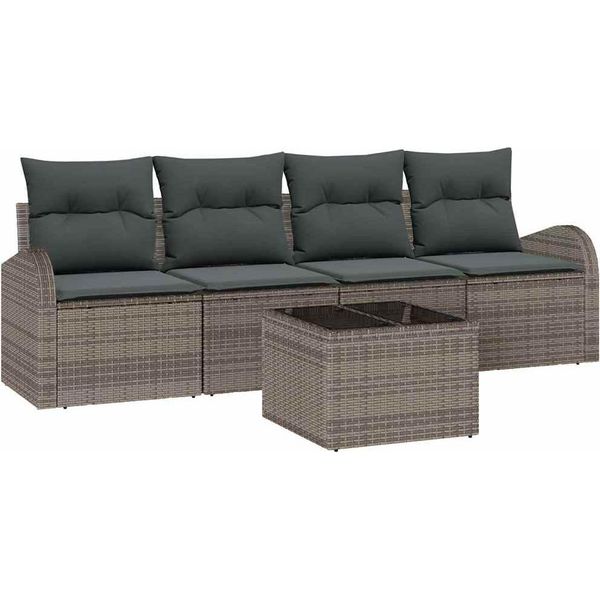 Vidaxl Set Di Divani Da Giardino 5 Pezzi Grigio 55 X 55 X 37 Cm Poly Rattan-image