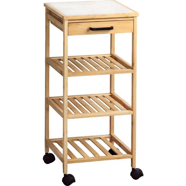 Carrello Da Cucina Kesper 34X34X73 Carrello Portavivande Con Cassetto In Bambù-image