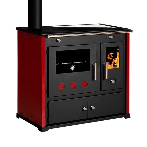 Cucina A Legna Practik Lux Eco Bordo – 9,5 Kw, Con Forno E Piano Cottura In Vetrovetroceramica, Apertura A Sinistra – Classe A+-image