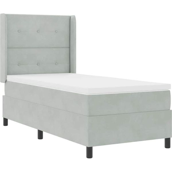 Vidaxl Letto A Molle Con Materasso Grigio Chiaro 90 X 190 Cm In Velluto-image