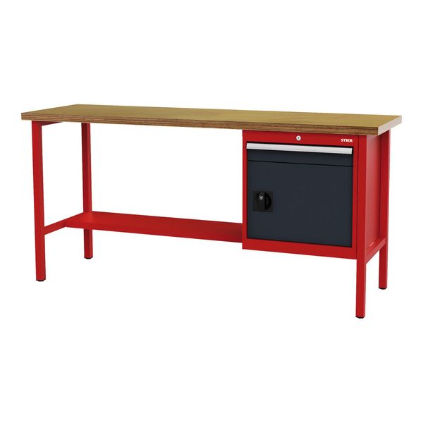 Stier Werkbank Mit 1 Schublade Und 1 TüR Bxtxh 2000X600X960 Mm Ral 3020 / Ral 7016 (904945)-image