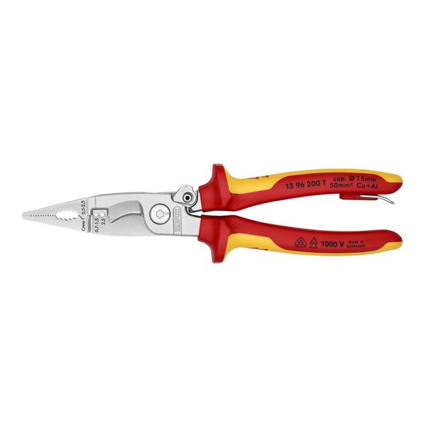 Knipex 13 96 200 T Elektro-Installationszange Isoliert Mit Mehrkomponenten-HüLlen, Vde-GeprüFt; Mit Integrierter Isolierter BefestigungsöSe Zum Anbrin)-image