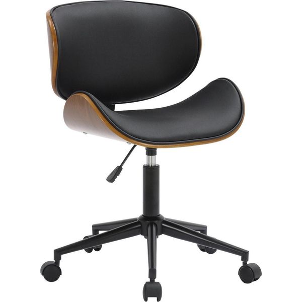 Sedia Da Ufficio, Sedia Da Ufficio - Comfort Regolabile In Altezza - Aspetto Noce, Finitura In Pelle Finta Nera | Colore: Nero-image