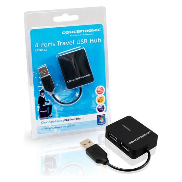 Conceptronic Travel Hub Usb A 4 Porte, Usb 2.0, 480 Mbit/S, Windows Xp, Windows Vista, Windows 7, 40 Mm, 50 Mm, 10 Mm-image