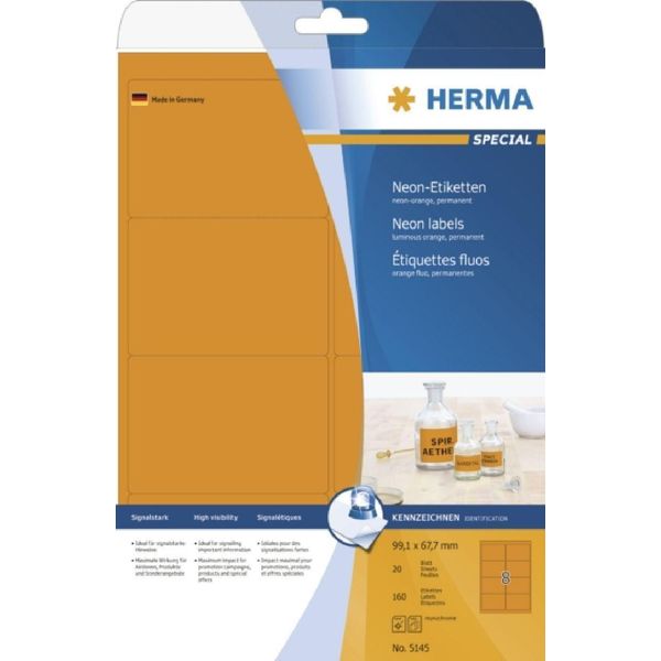 Herma 5145 Etichette A4 Arancio Neon 99,1X67,7 Mm Carta Opaca 160 Pz.-image