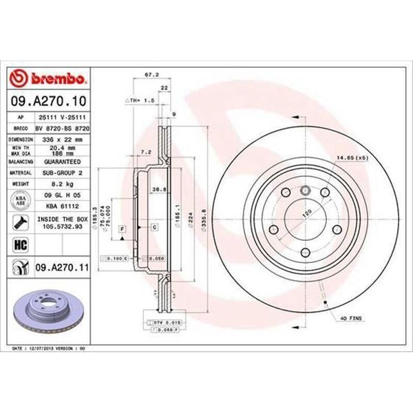 2Xbrembo Disco Freno 09.A270.11 Per Bmw 3 Touring (E91) 3 Sedan (E90) 67Mm-image