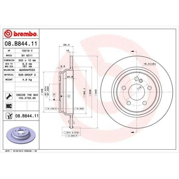 2X Disco Freno Brembo 08.B844.11 Per MERCEDES-BENZ Sl (R230) 58Mm 300Mm-image