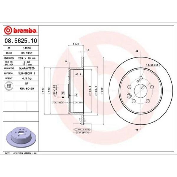 2X Disco Freno Brembo 08.5625.10 Per Toyota Celica (ST20_ AT20_) 65Mm 269Mm-image