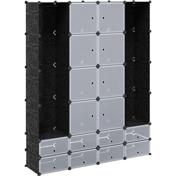 Vidaxl Armadio Modulare A 18 Scomparti Bianco/Nero 37X146X180,5 Cm-image