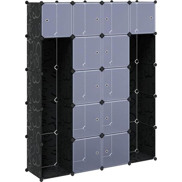 Vidaxl Armadio Modulare A 14 Scomparti Bianco/Nero 37X146X180,5 Cm-image