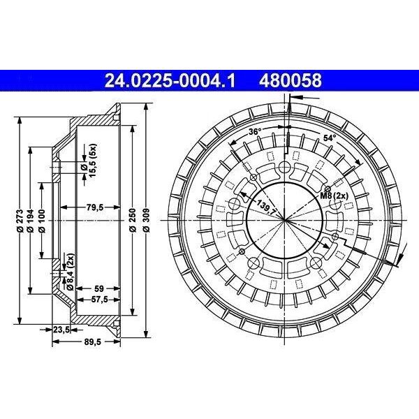 2X Tamburo Freno Ate 24.0225-0004.1 Per Lada Niva (2121 2131) Niva Ii (2123)-image