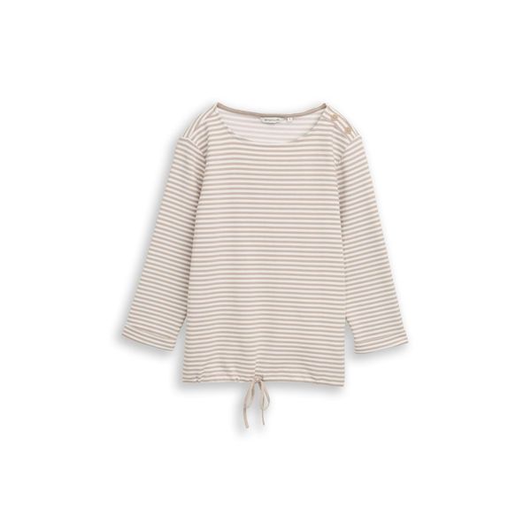 Tom Tailor Damen Langarmshirt Mit Knopf-Details, Beige, Gestreift, Gr. S-image