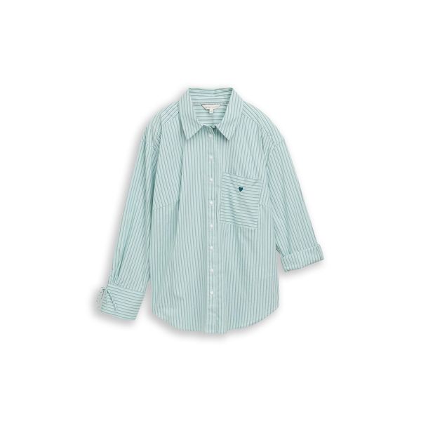 Tom Tailor Damen Plus Size - Oversize Hemdbluse Mit Herz-Stickerei, Blau, Gestreift, Gr. 48-image