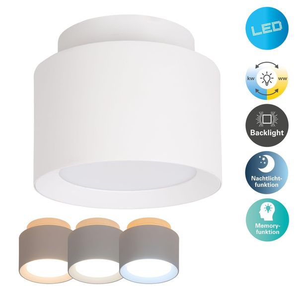 NÄVe Led Deckenleuchte "Trimes", Weiß, 1, Ø 14Cm H: 10Cm, 1 Stk., Leuchten, Rund, Dimmbar, Cct Per Schiebeschalter, Nachtlicht, Backlight, Memory, Led Deckenleuchte-image