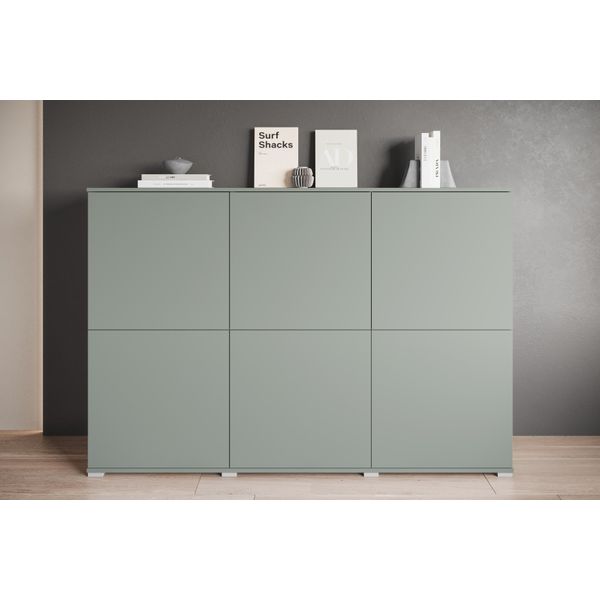 Highboard Otto Home "Kenia, Moderne Grifflose Hochkommode Mit 6 TüRen, Breite 180 Cm", GrüN (Salbei), B:180Cm H:125Cm T:39,5Cm, Sideboards, Highboard, Push-To-Open-Fronten, HöHenverstellbaren EinlegeböDen-image