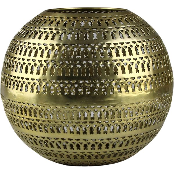 Windlicht Am Design, Gold (Goldfarben), H:15Cm Ø:20Cm, Aluminium, Kerzenhalter, Windlicht, Aus Aluminium-image