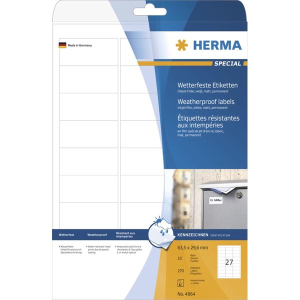 Etichette Inkjet A4 Bianco 63,5X29,6 Mm Pellicola Resistente Alle Intemperie Opaca 270 Pz.-image