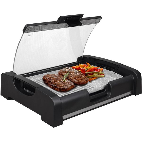 Griglia Per Feste Con Coperchio In Vetro Vundria | Griglia Da Tavolo | Barbecue | Griglia Elettrica-image