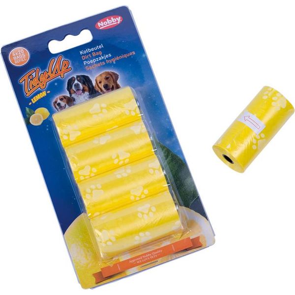 Nobby Tidyup Sacchetti Per Escrementi "Lemon"" Con Stampa A Forma Di Zampa 4 Rotoli Da 20 Sacchetti"-image