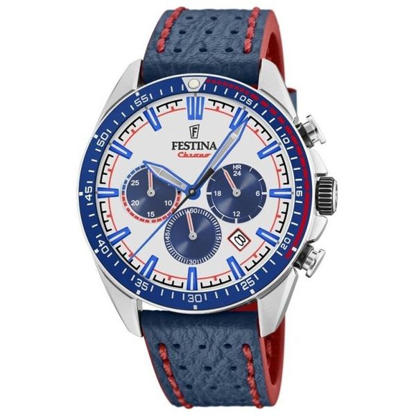Festina F20377/1 Cronografo Uomo Cinturino In Pelle Crono Data Blu-image