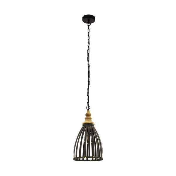 Eglo Lampada A Sospensione Oldcastle, Lampada A Sospensione Industriale, Vintage, Retrò, Lampada A Sospensione In Acciaio, Legno In Nero, Marrone, Lampada Da Tavolo, E27, Ø 25,5 Cm-image