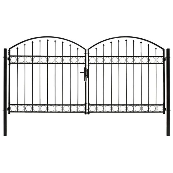 Cancello Per Recinzione A Doppia Anta Ad Arco In Acciaio 300 X 125 Cm Nero-image