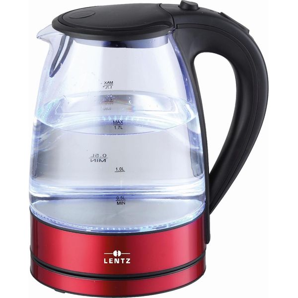 Lentz Bollitore Elettrico In Vetro 74128 2200W 1,7 Litri Con Illuminazione A Led Controllo Senza Fili, Rosso-image