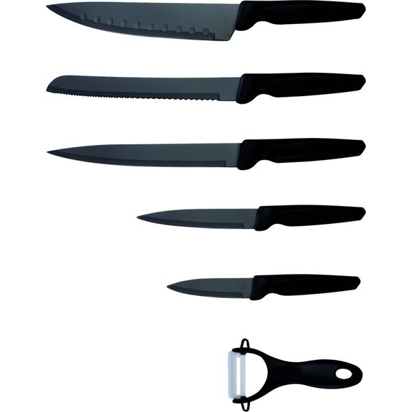 Set Di Coltelli Michelino 6 Pezzi Con Lame In Acciaio Inox Coltello Da Cucina Coltello Da Chef Coltello Sbucciatore Nero-image