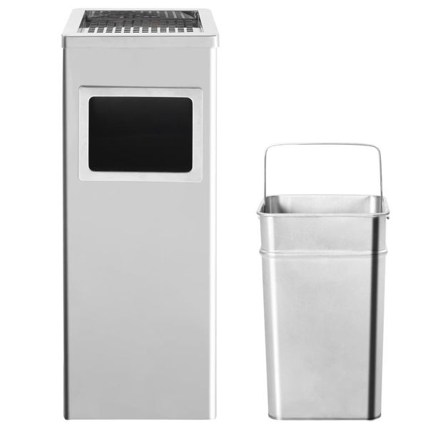 Vidaxl Cestino Per Rifiuti Con Posacenere Hotel 36 L In Acciaio Inox-image