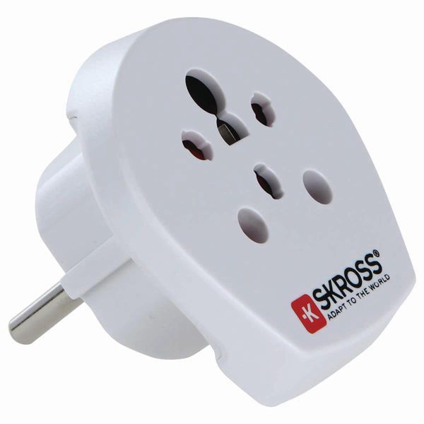 Skross 39770 Adattatore India Israele Danimarca Per L'europa, Spina Con Contatto Di Terra (Tipo F, Cee 7/7), Bianco - Adatto A Tutti Gli Apparecchi Con E Senza Contatto Di Terra (2 E 3 Poli)-image