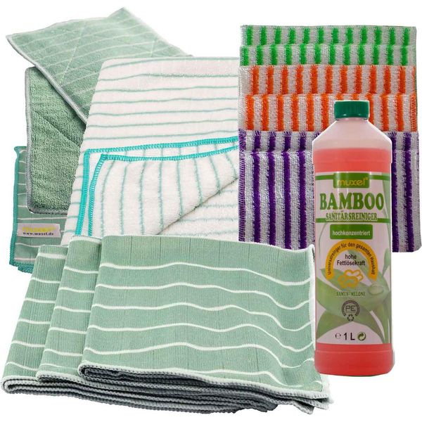 Mega Set Di Panni Di Bambù Con Detergente Per Bambù Ad Alte Prestazioni Pulitore 1 Litro-image