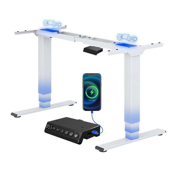 Flexispot EC5 Plus Scrivania Regolabile In Altezza Elettrica, 2 Motori, Portata 120 Kg, Porta Usb, Telescopica A 3 Livelli, 4 Funzioni Di Memoria, Bianco-image
